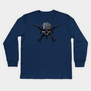 Blue line skull Kids Long Sleeve T-Shirt